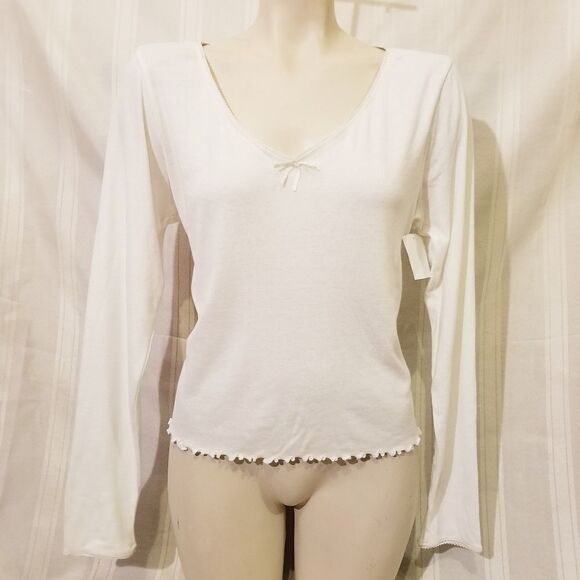 BP White Lettuce Edge Long Sleeve Tee Sz XL - Picture 2 of 5